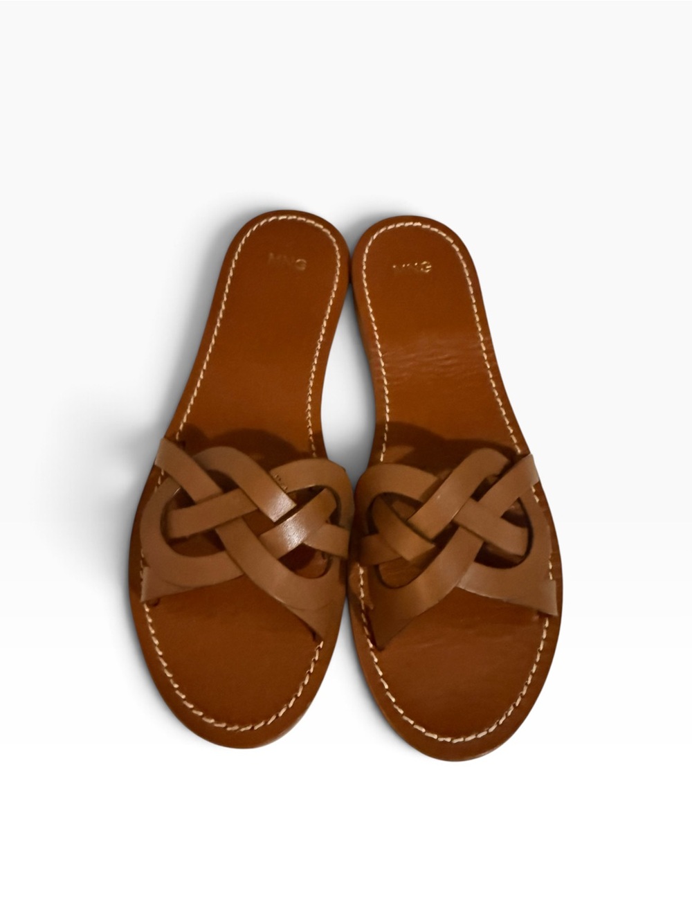 MNG Mango Brown Leather Intertwined Strap Sandals Casual Everyday EU 39 US 8.5